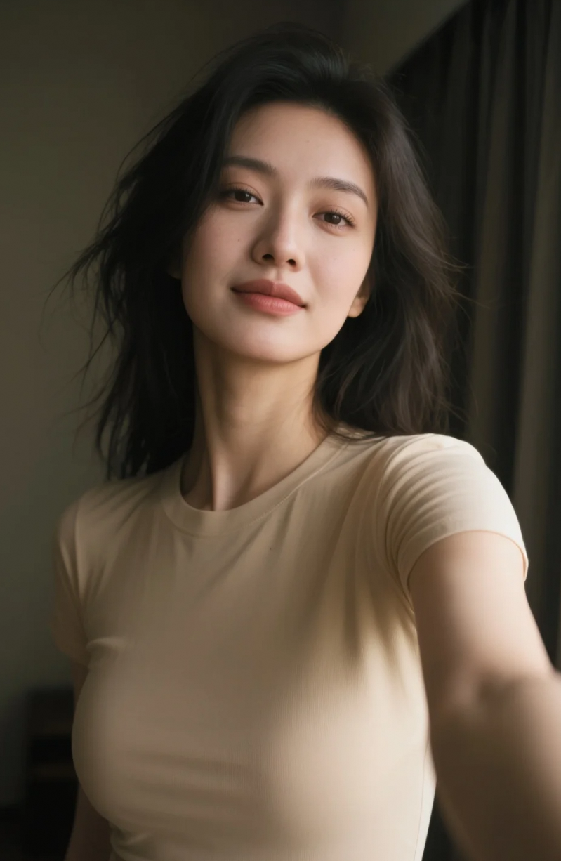 她对着手机笑了一下，镜头却记住了整个心动瞬间