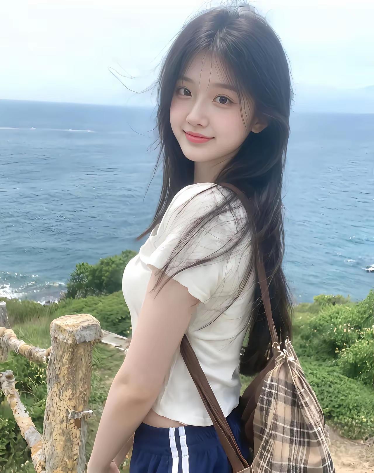 海风吹拂，笑靥如花。