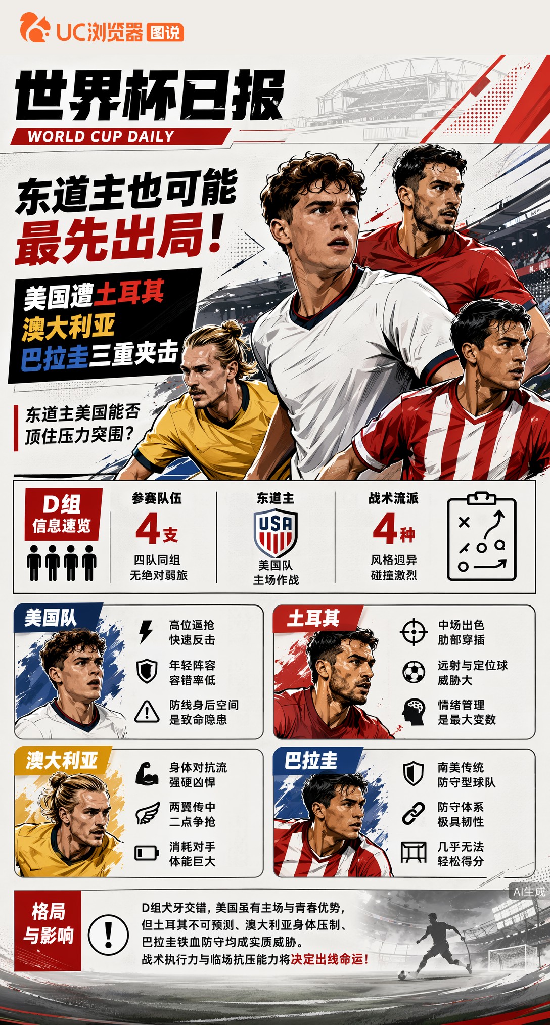 东道主也可能最先出局！美国遭土耳其澳大利亚巴拉圭三重夹击