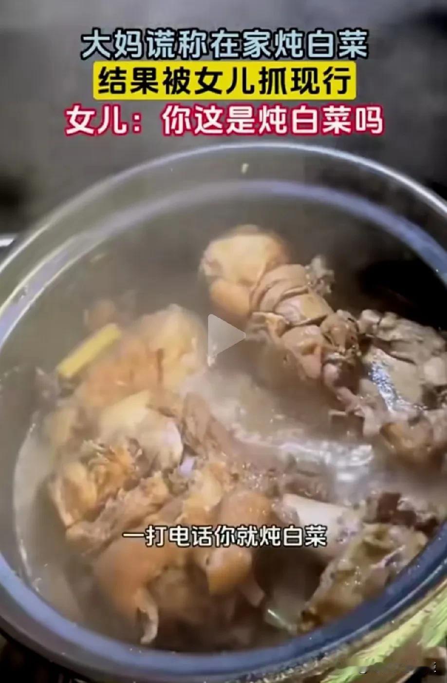 女儿来蹭饭，妈妈说炖的是白菜，结果被女儿抓现行。嫁闺女千万不能嫁得太近，三天两头