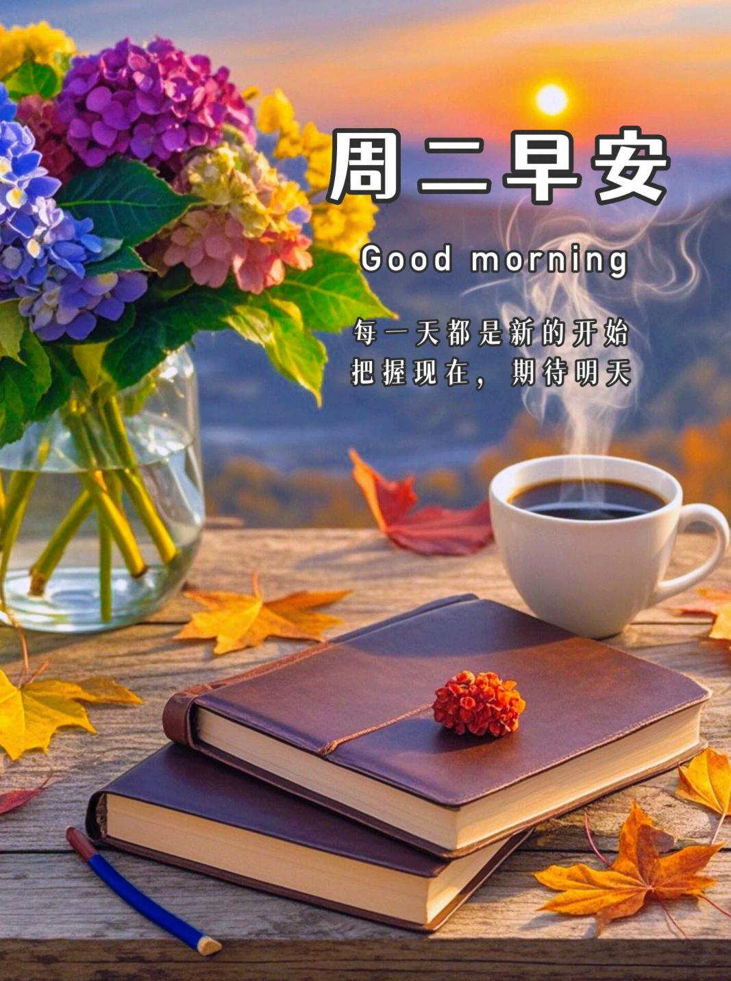 🌹🌈周二早安！晨光送福，新的一天，愿你拥抱阳光，满怀热望，轻装上阵，步履不停