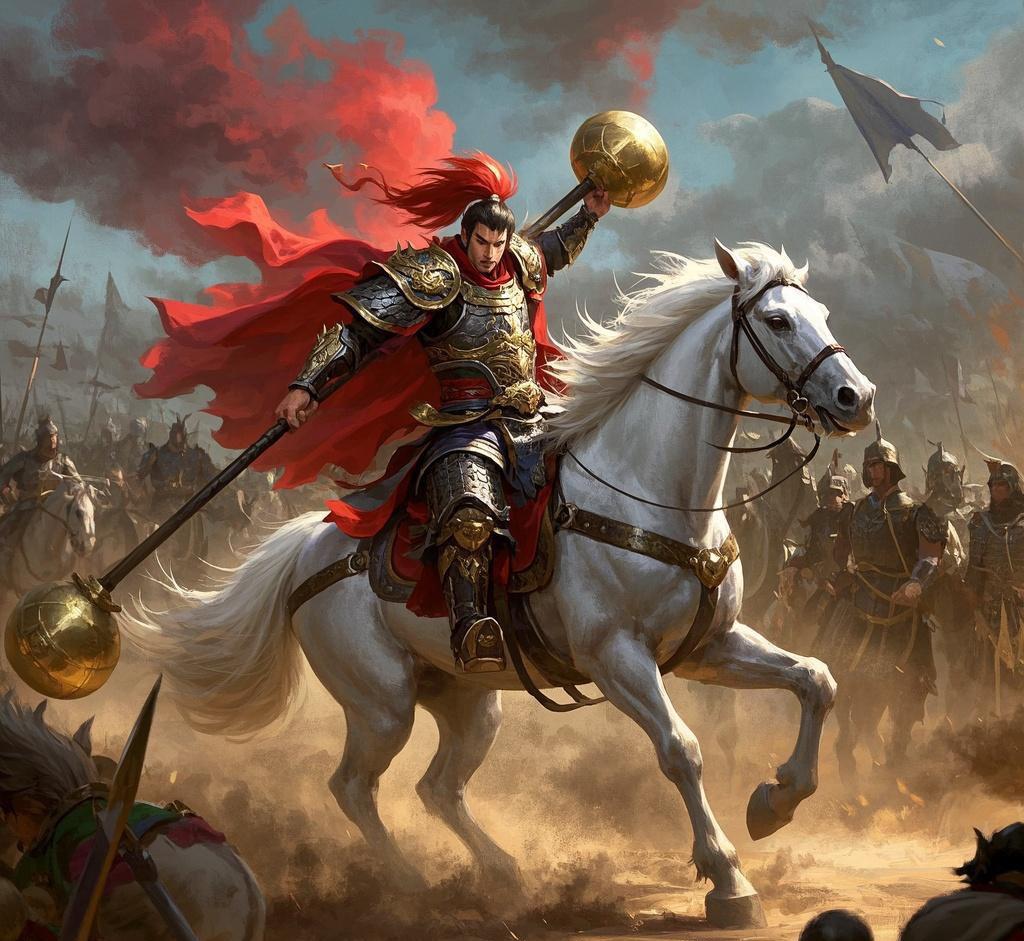 四明山上，一锤落地，山摇地动。裴元庆死死抓住双锤，虎口崩裂，鲜血滴在甲胄上，像是