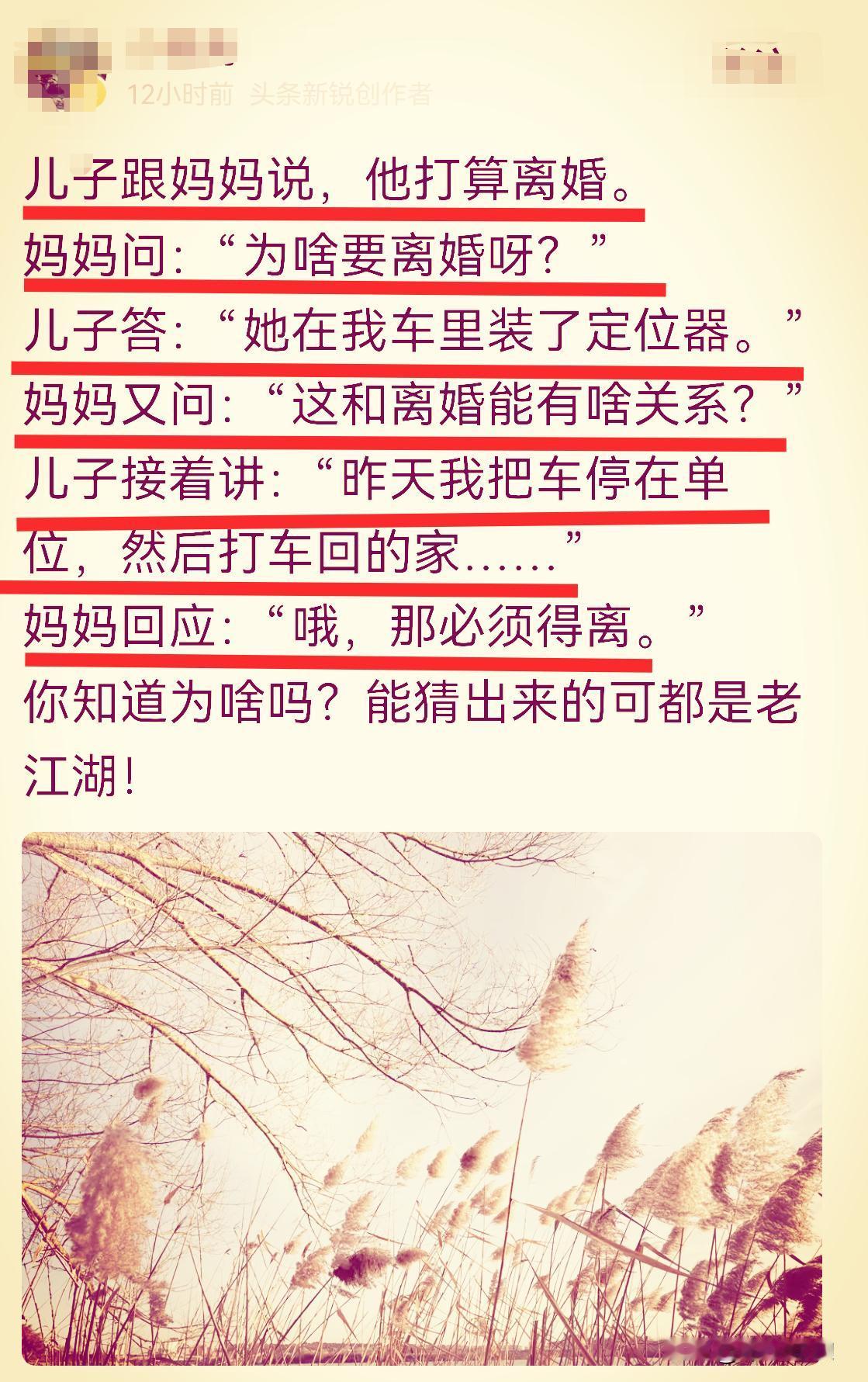 她以为他在公司加班，结果她在家被他抓到。他的妈妈支持他离婚！