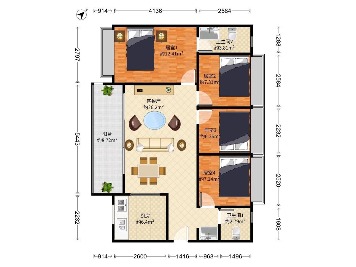 龙华新区，深圳北站商圈​龙华万象城隔壁，超核中心润府​114平米四房，业主