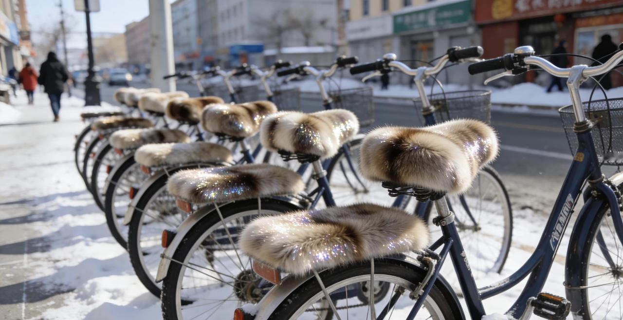 沈阳的自行车开始“穿貂”了！东北式过冬幽默刷屏街头近日，沈阳街头一道奇特风景