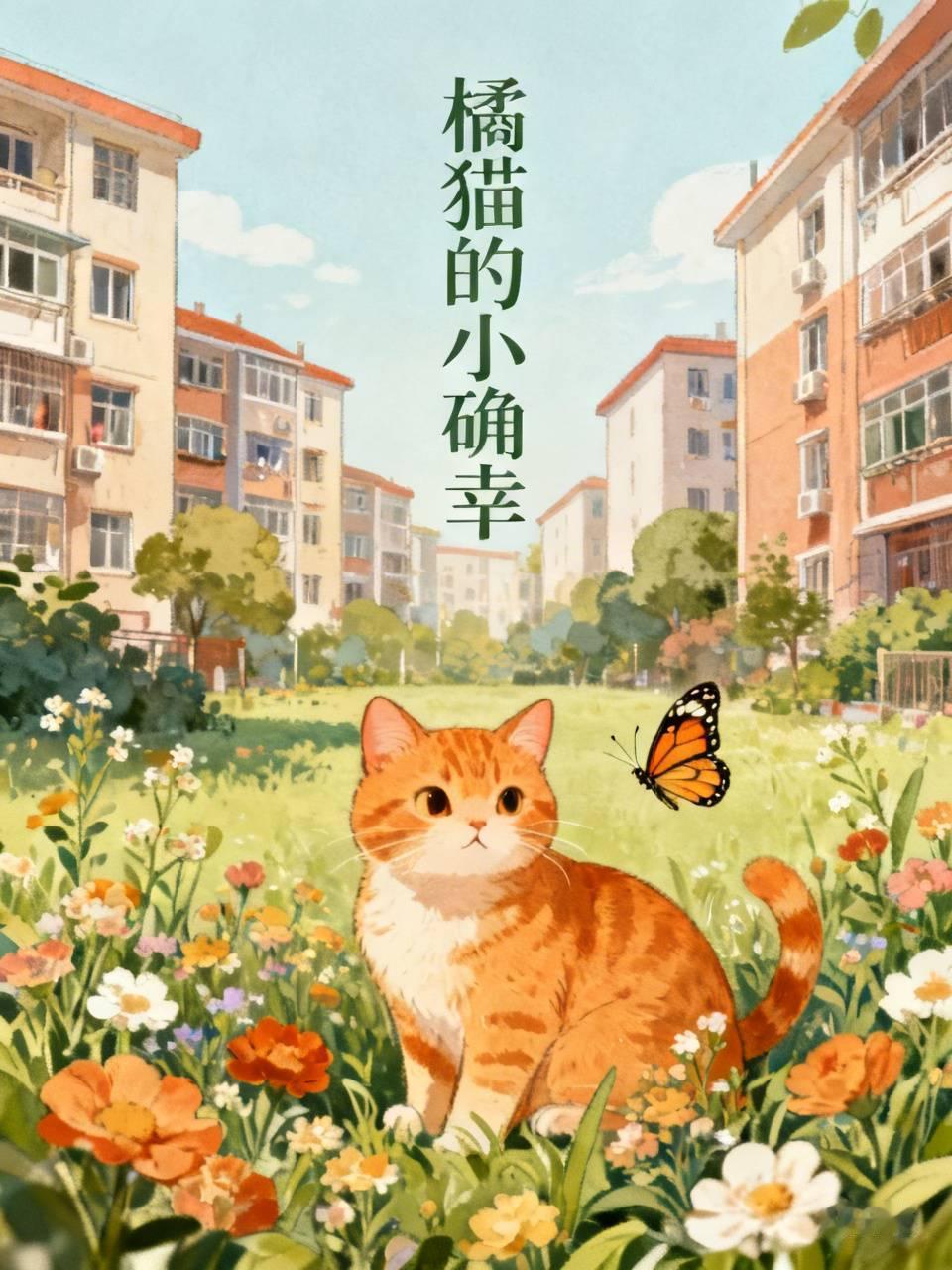 小区里有只橘猫，那叫一个自在。每天就在花丛边打盹，阳光一照，活脱脱一个毛茸茸的“