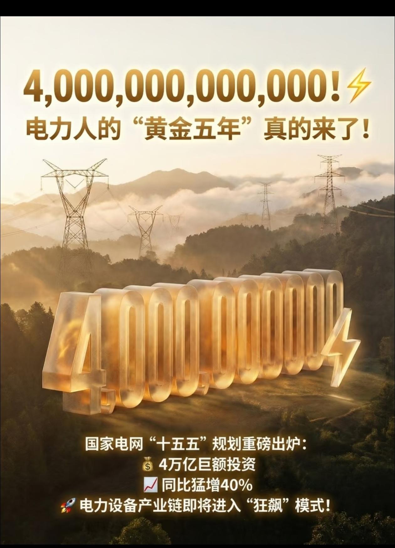 4万亿重磅落地！电力黄金五年，行情才刚刚启动🔥巴菲特说过：永远下注刚需，