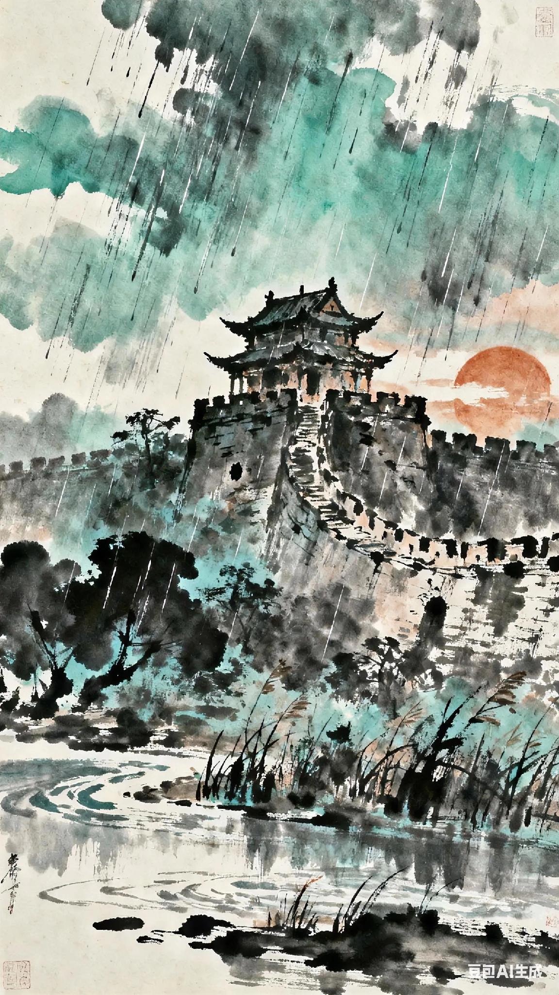 《八声甘州》宋、柳永。对潇潇暮雨洒江天，一番洗清秋。渐霜风凄紧，关河冷