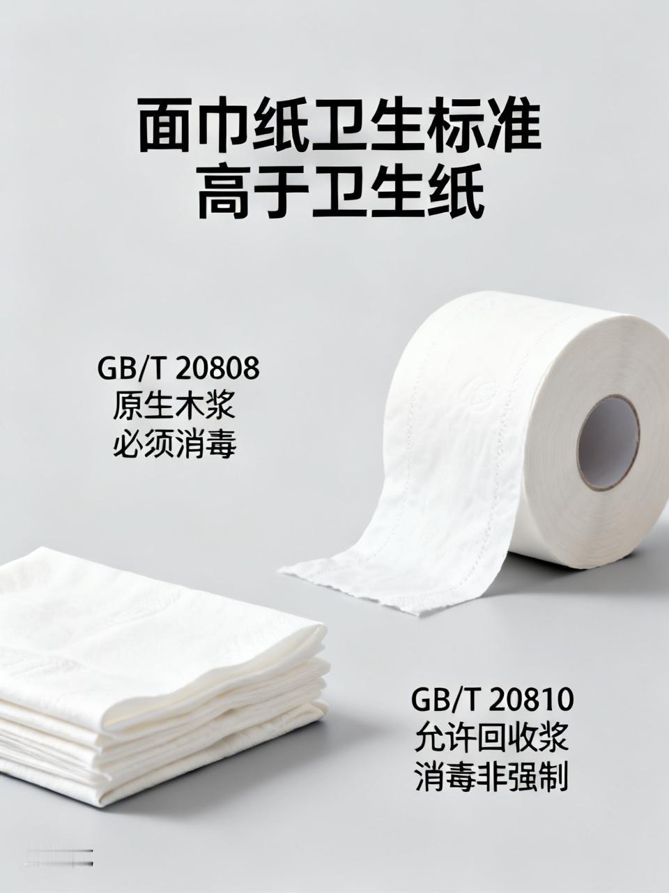 大家一直被误导：以为面巾纸脏，其实面巾纸卫生标准远高于卫生纸。-面巾纸：