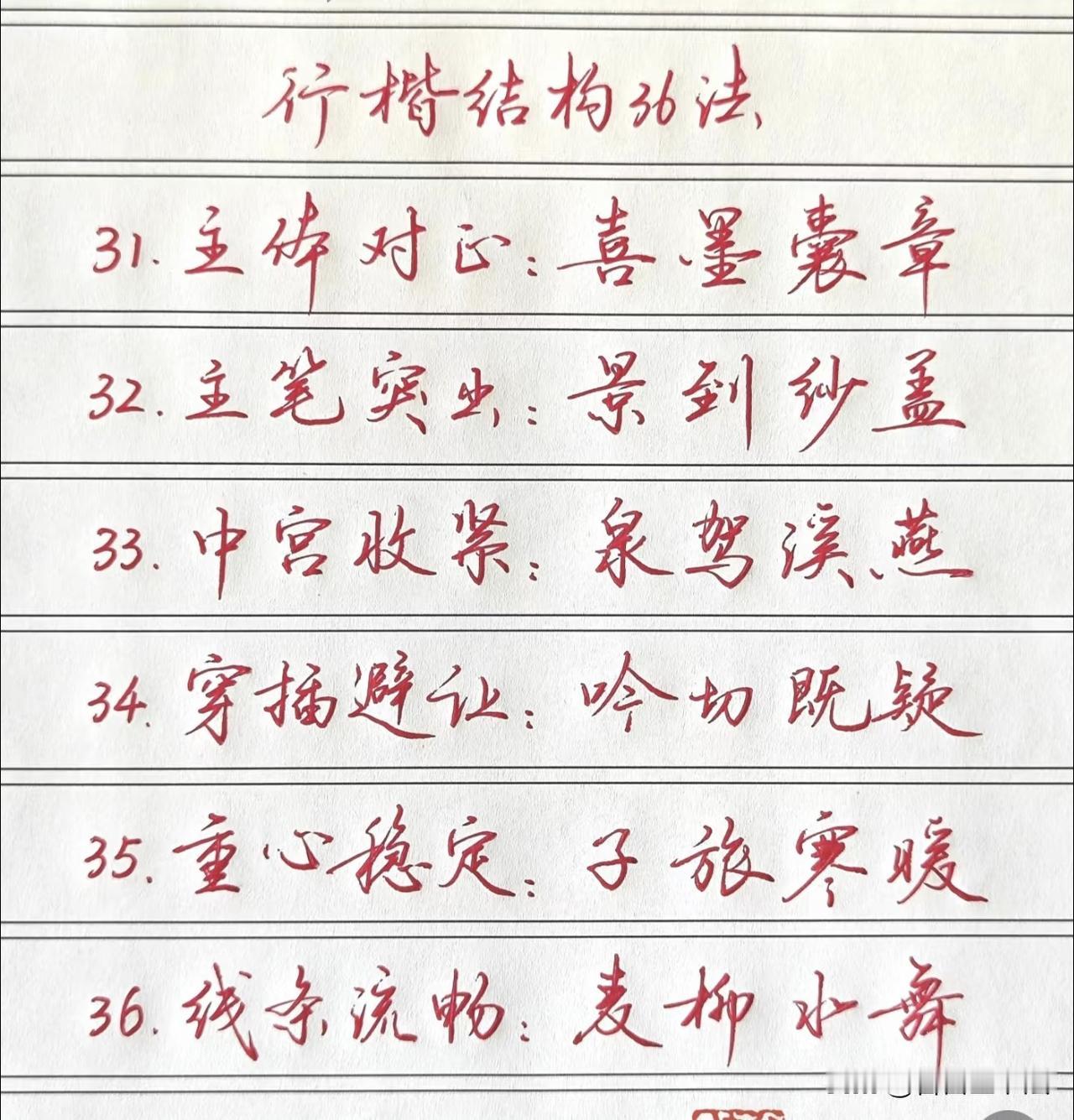 行楷写不好，根源大多是不懂结构。这套行楷结构36法，把写字的底层规律全部总结出来