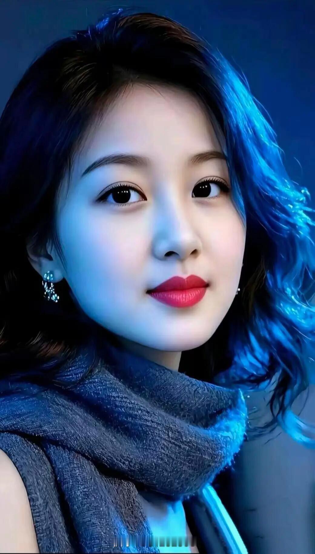 冷艳蓝调，红唇魅惑，时尚街拍