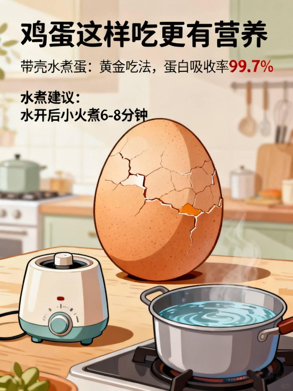 鸡蛋这样吃更有营养想要最大化吸收鸡蛋里的营养，吃法选对很关键。带壳水煮蛋
