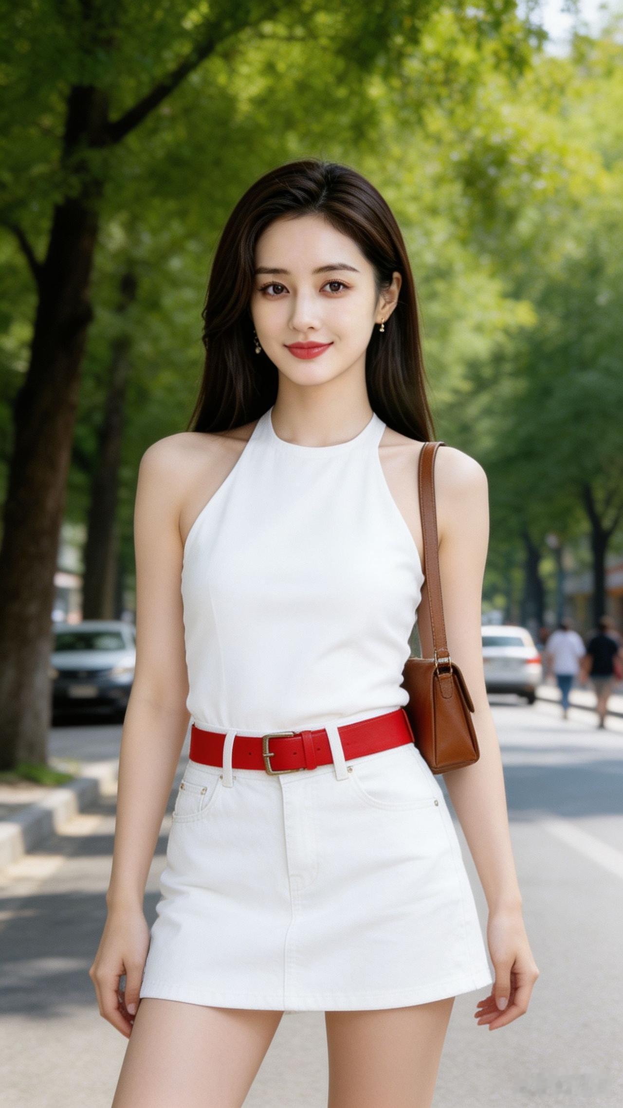 夏日清新穿搭，白色上衣+红色腰带，活力满满！🌞👗👗
