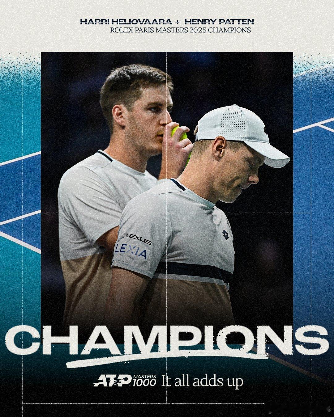 海利厄瓦拉/帕滕首夺大师赛冠军🏆ATP1000巴黎大师赛男双决赛，3号种子海