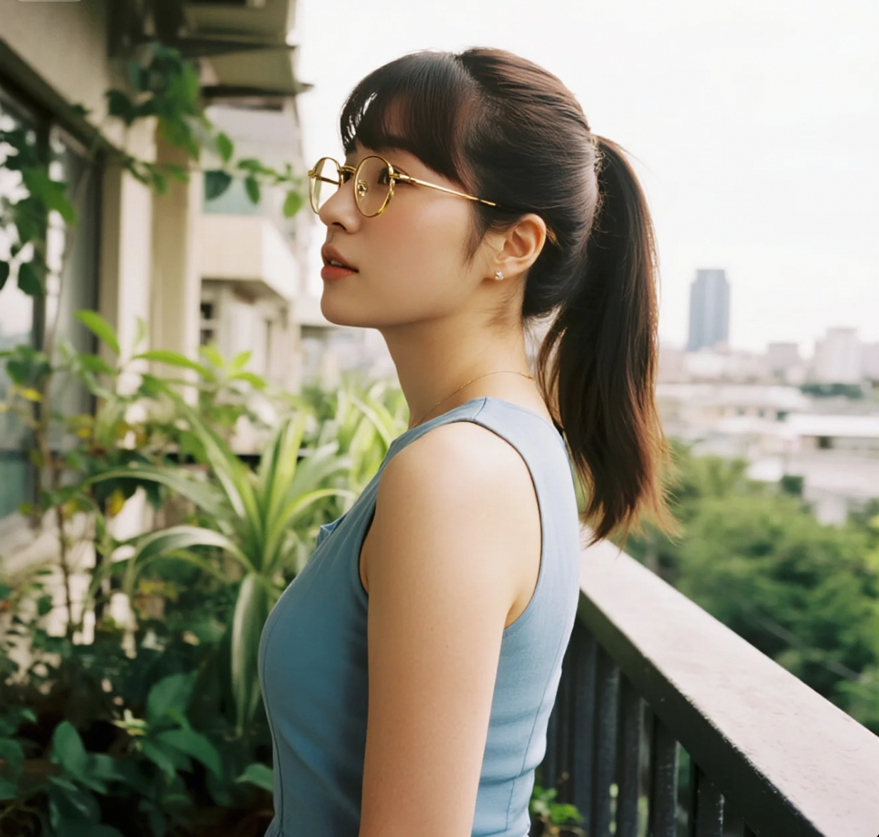 阳台上的风景：清纯美眉凭栏远眺，定格青春最美好的模样