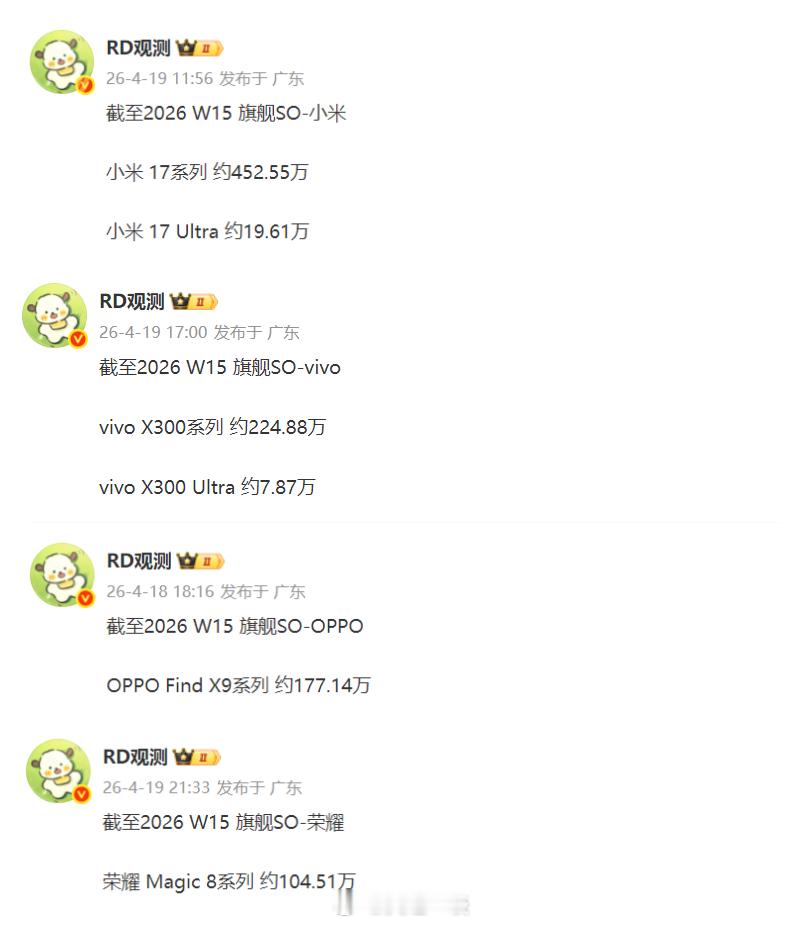 小米17系列vivoX300系列OPPOFindX9系列荣耀500系列的最