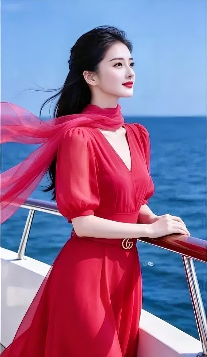 《海天红韵》碧海蓝天，衬你一袭红妆薄纱轻舞，随风漫过船舷远眺眸光，红