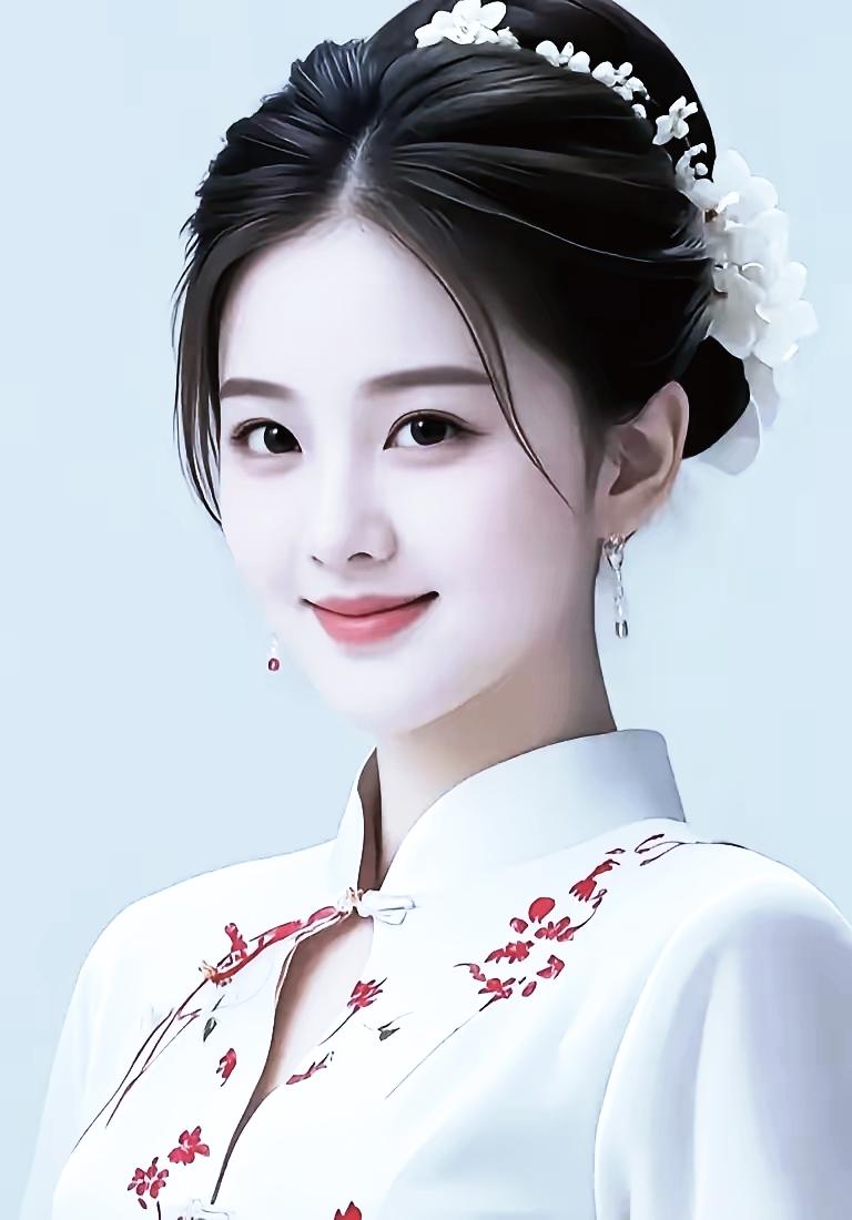 温婉古典，白衣红花的东方美人