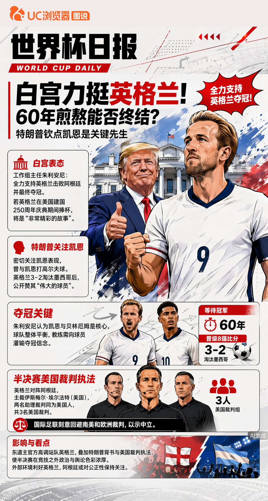 白宫力挺英格兰！60年煎熬能否终结？特朗普钦点凯恩是关键先生