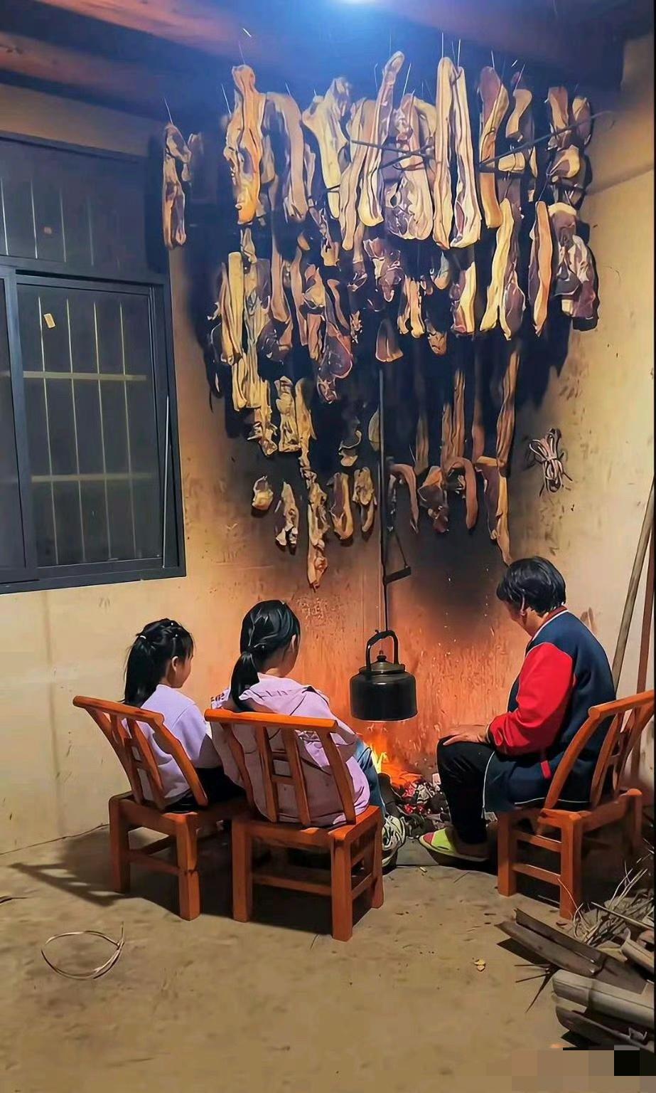 我小时候我奶奶就这样，杀一头猪全部做成腊肉，那时候没有冰箱！