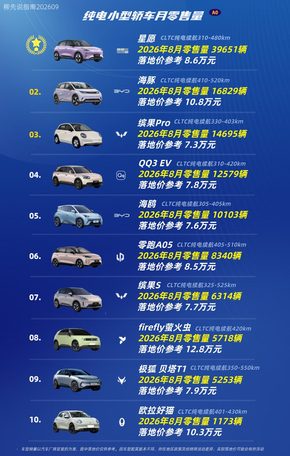 “纯电小轿车”销量