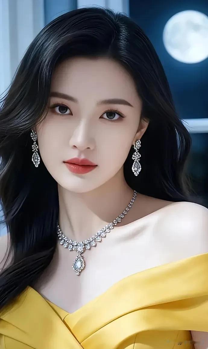 月色映钻光，明黄裁艳影，一眼皆惊艳绝世气质美人绝世气质佳人