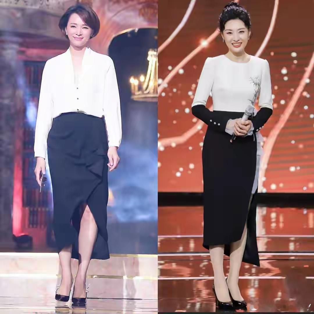 董卿周涛蕾丝边西装两代央视一姐两位资深女神如今风采依旧