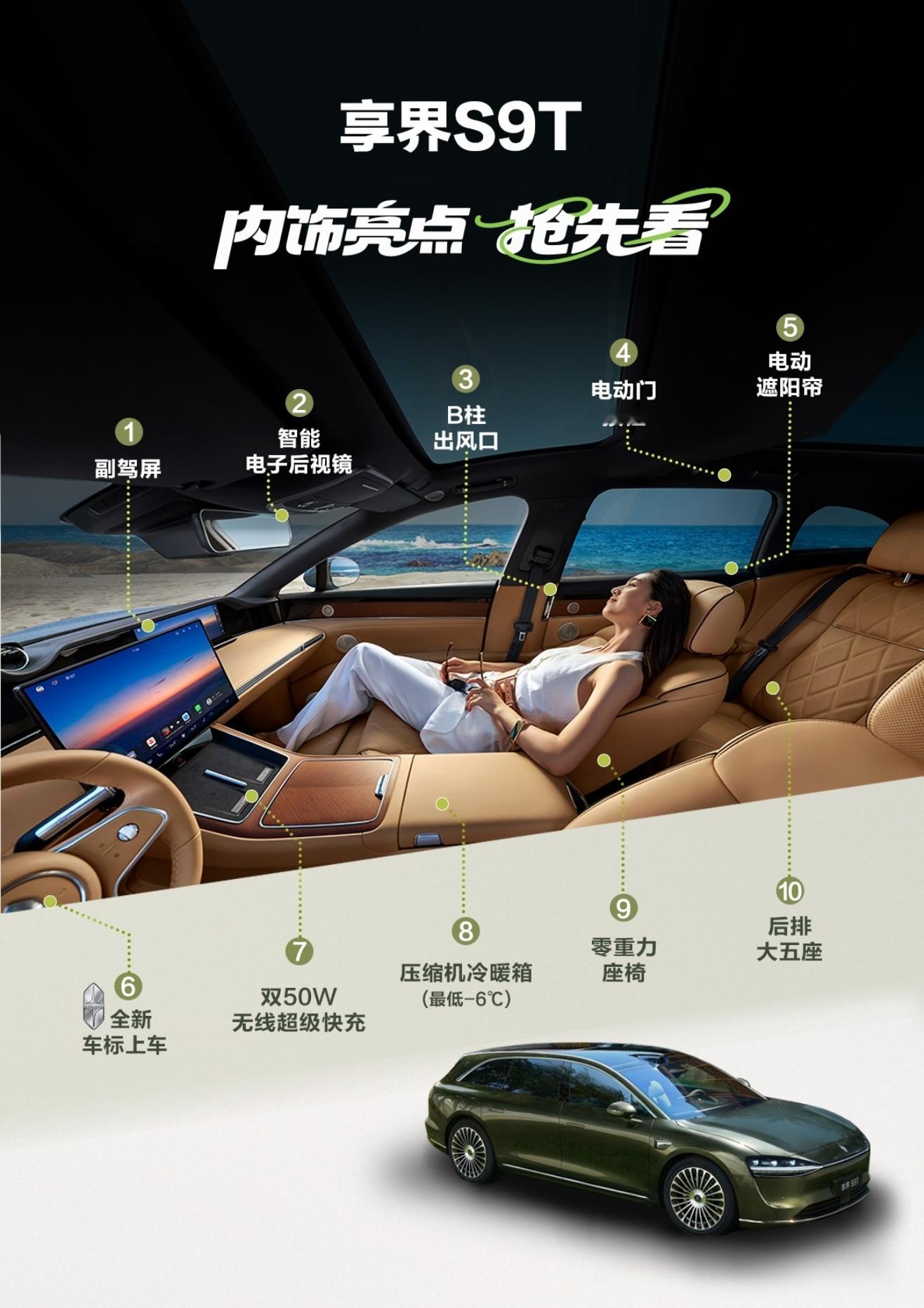 享界S9T内饰亮点来了。就等价格了，盲猜32.98万起。[吃瓜]​​​