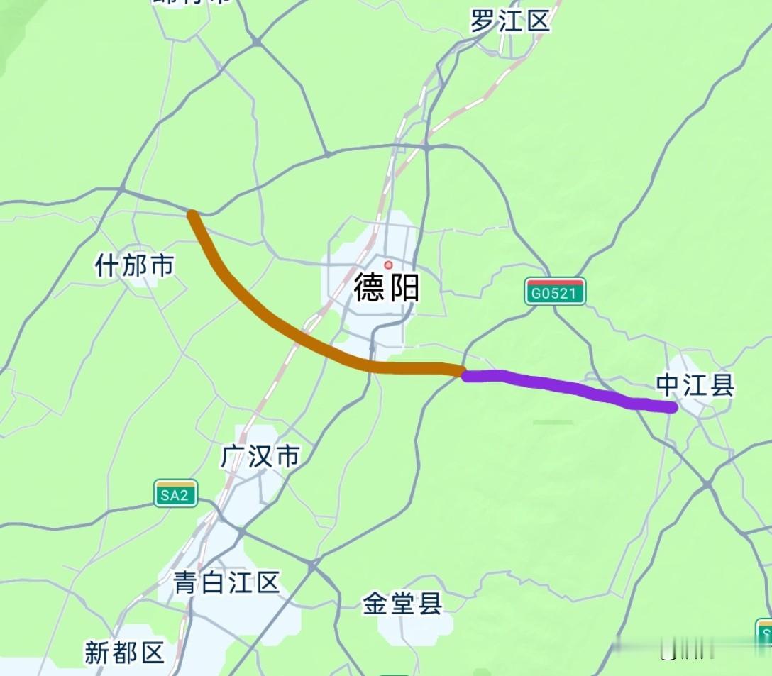 如果什邡至中江之间分两段修一条高速，那么整个德阳的交通就完美了。其中，德阳至汉蓉