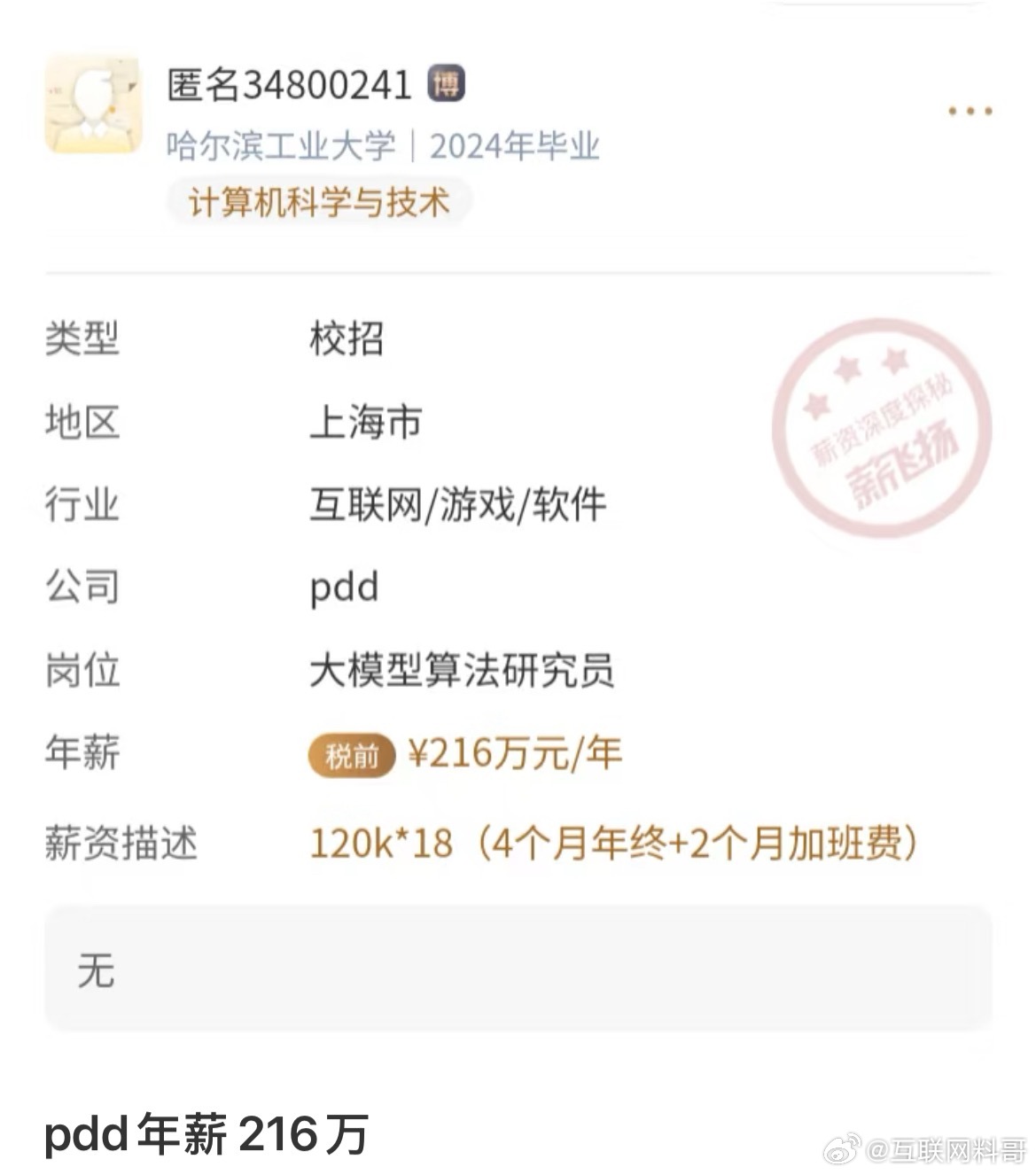拼多多薪资，上海薪资天花板！卧槽，绝对是万中无一的存在！​​​