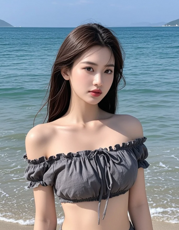 碧海蓝天为幕，她成了画中最灵动的诗行