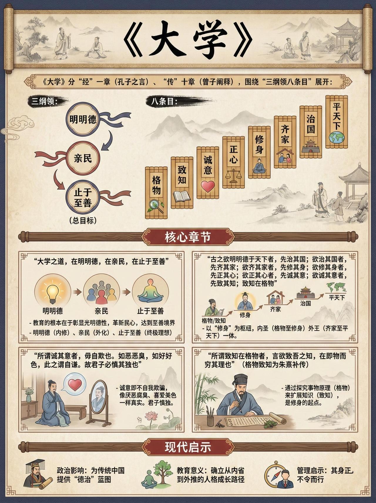 9张图了解四书五经的精华部分...四书：《大学》、《中庸》、《论语》、《孟子