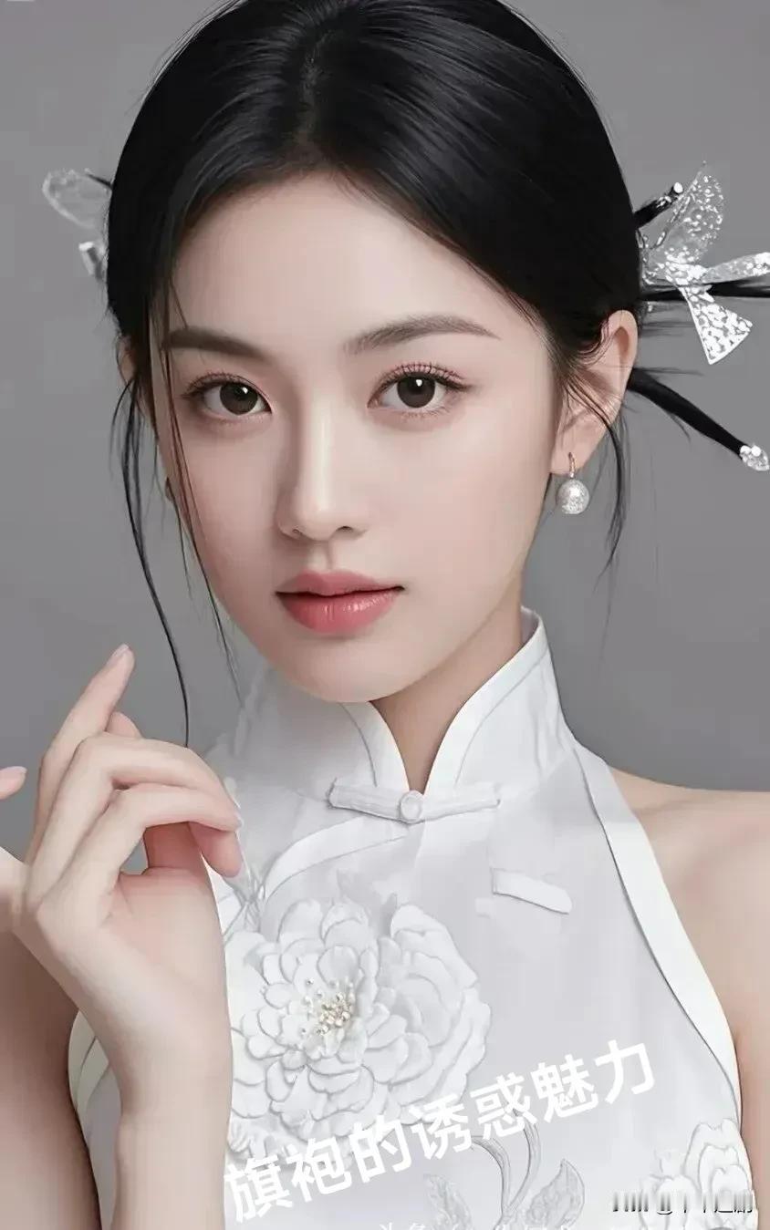 白旗袍绣繁花，银饰簪发添雅致，她将东方的婉约与魅惑揉成一体，每一寸剪裁都在诉说旗