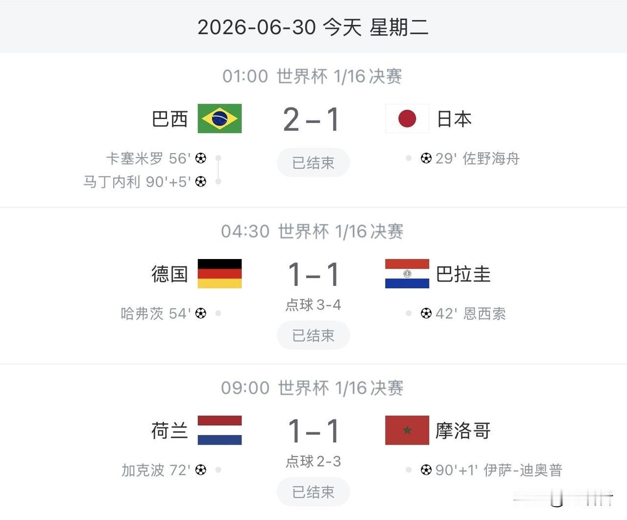 三场淘汰赛，因为时间关系只看了巴西淘汰日本这场。综合巴西队的表现以及另外两场的结
