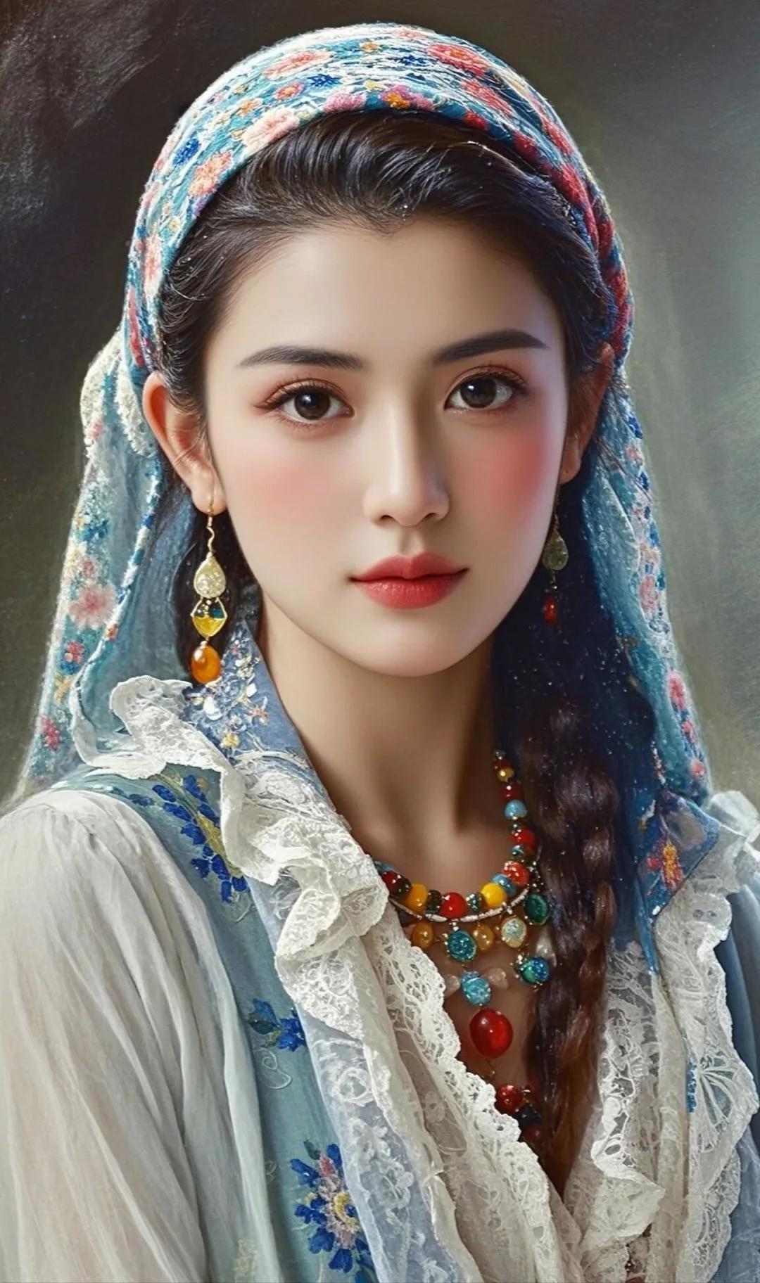 复古风头巾搭配彩色珠宝，优雅动人