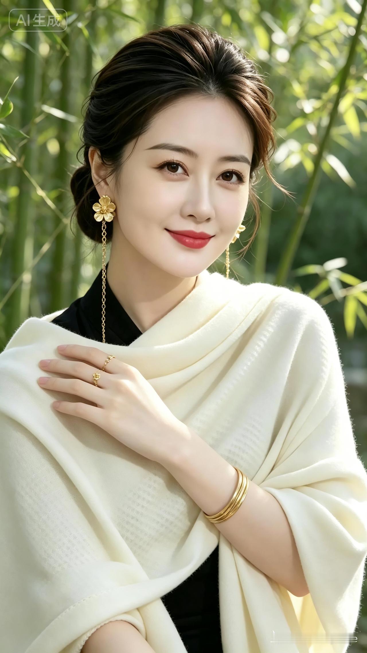 一张具备高清晰度、电影质感的户外人像摄影照。画面的主体是一位气质温婉且优雅的亚洲