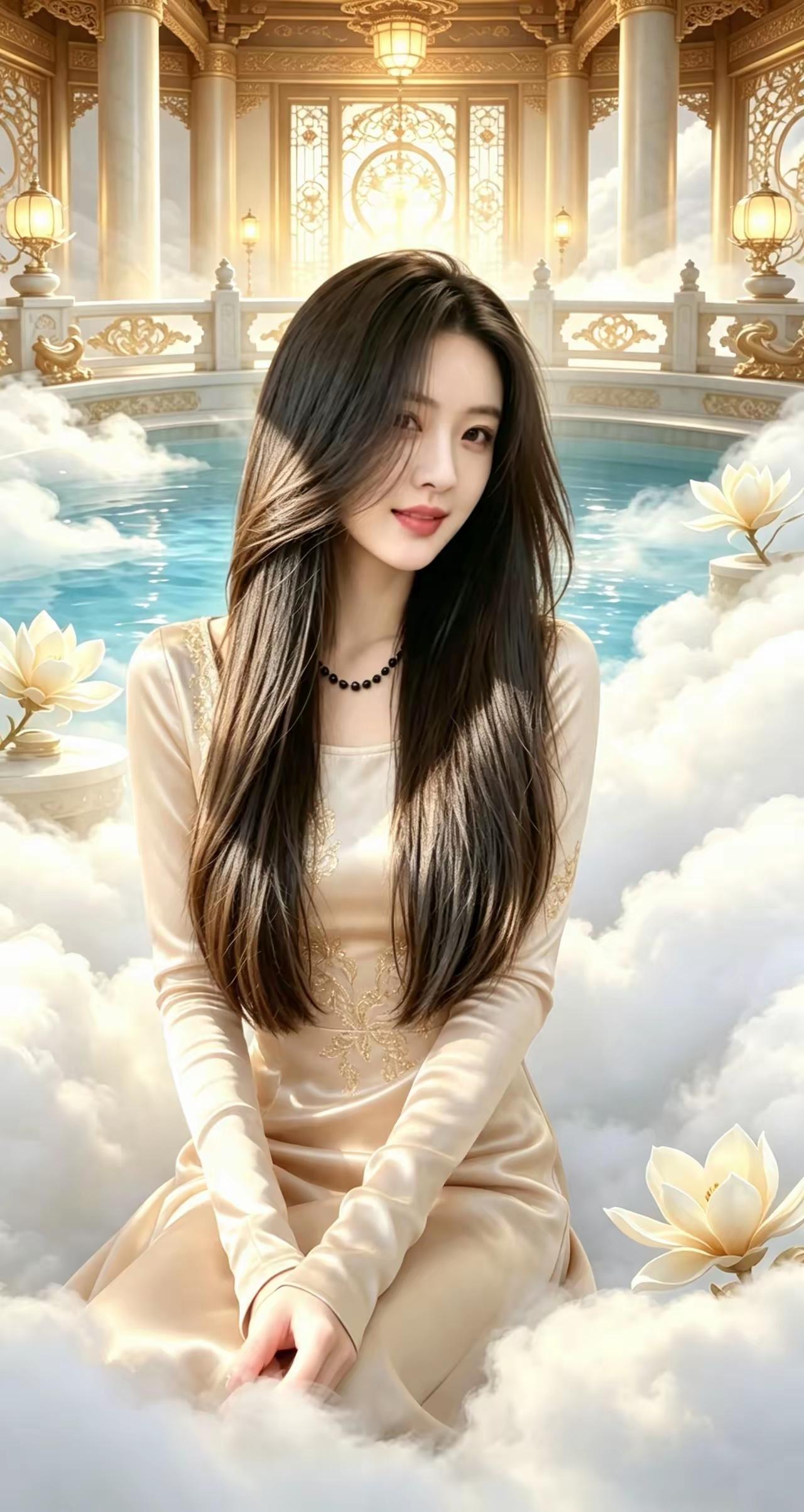 一位仙女在云上泡温泉。