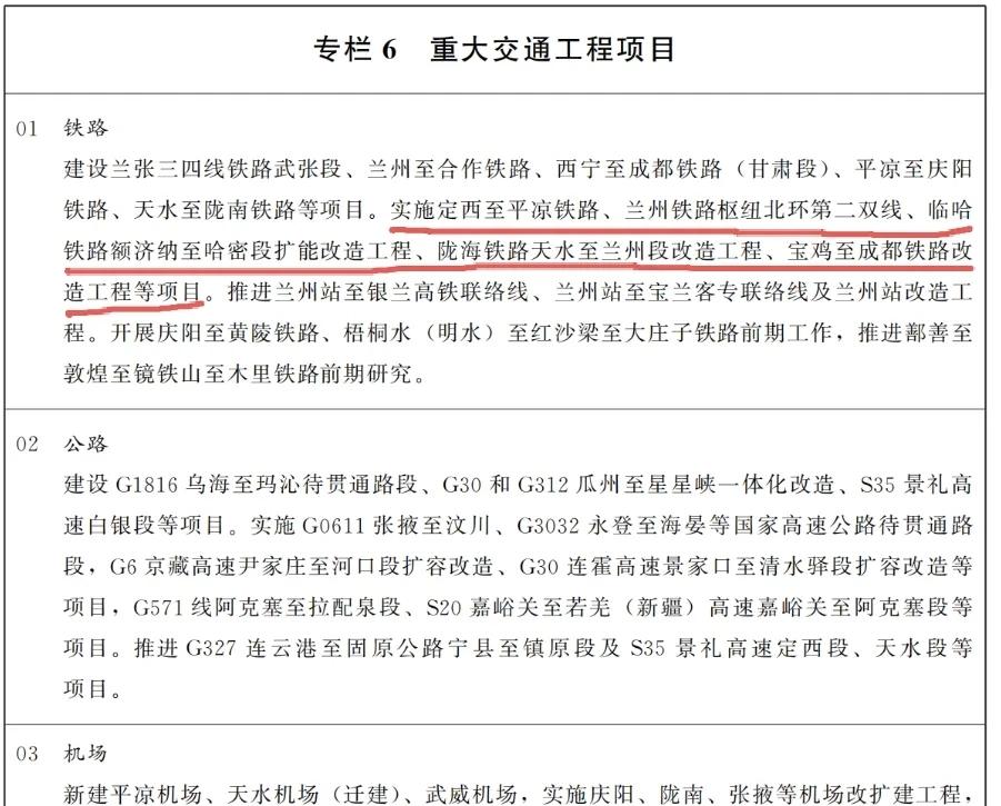 甘肃省“十五五”规划纲要正式发布，明确2026至2030年将新实施5条重点铁路项