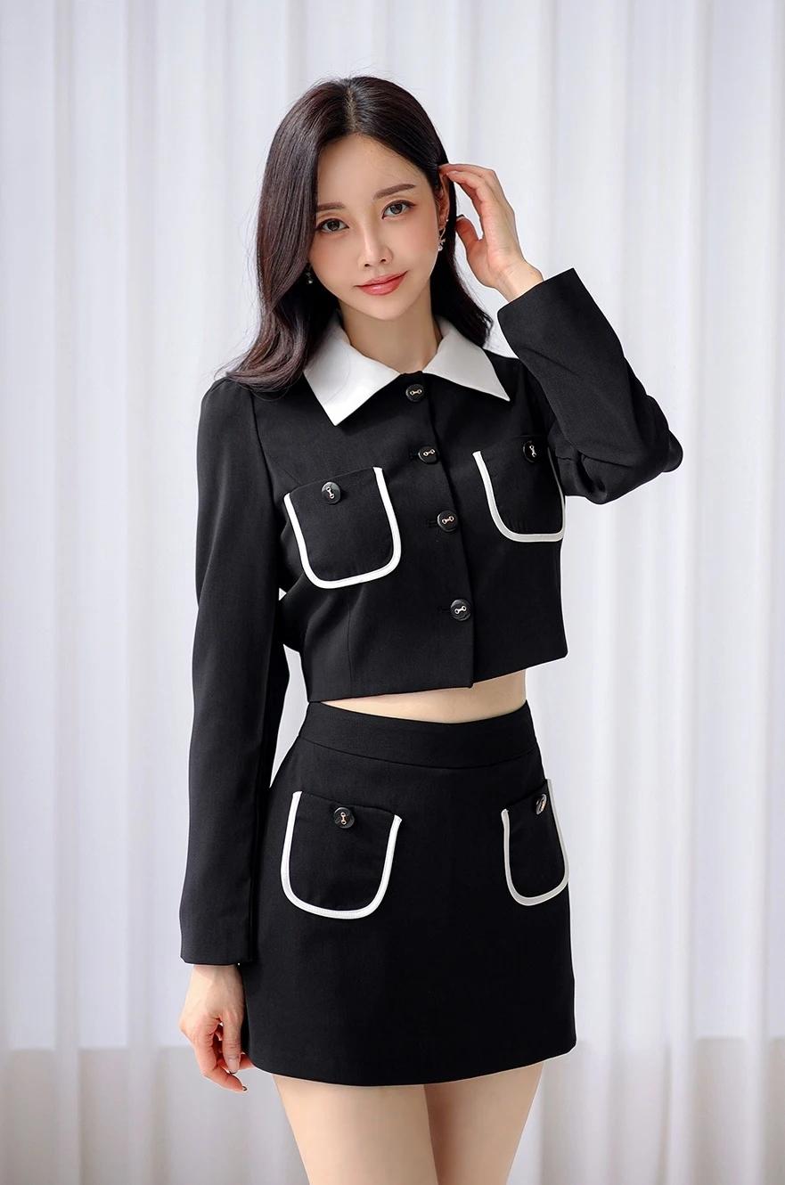 孙允珠-气质甜酷风，黑白拼接短外套，时尚又百搭！💗分享早安心语早安暖心语句分