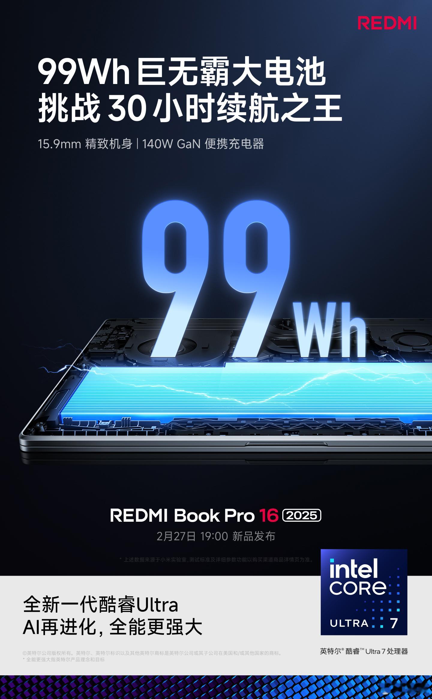 REDMIBookPro162025版，和上代一样的99Wh电池和15.