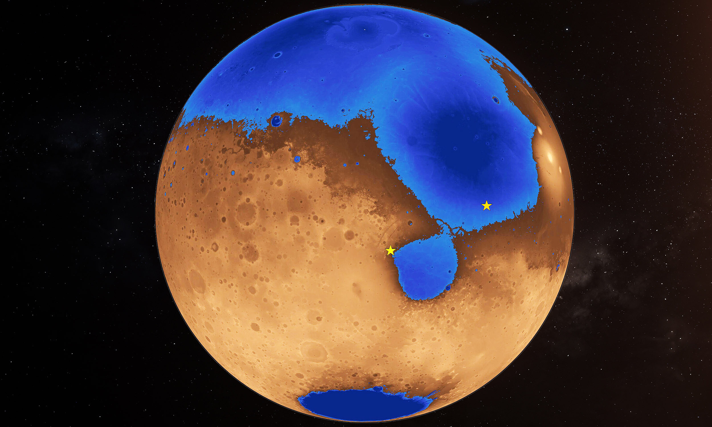 这项发现证实火星可能曾经是宜居的记住这张图：36亿年前火星的样子，北半球好大一