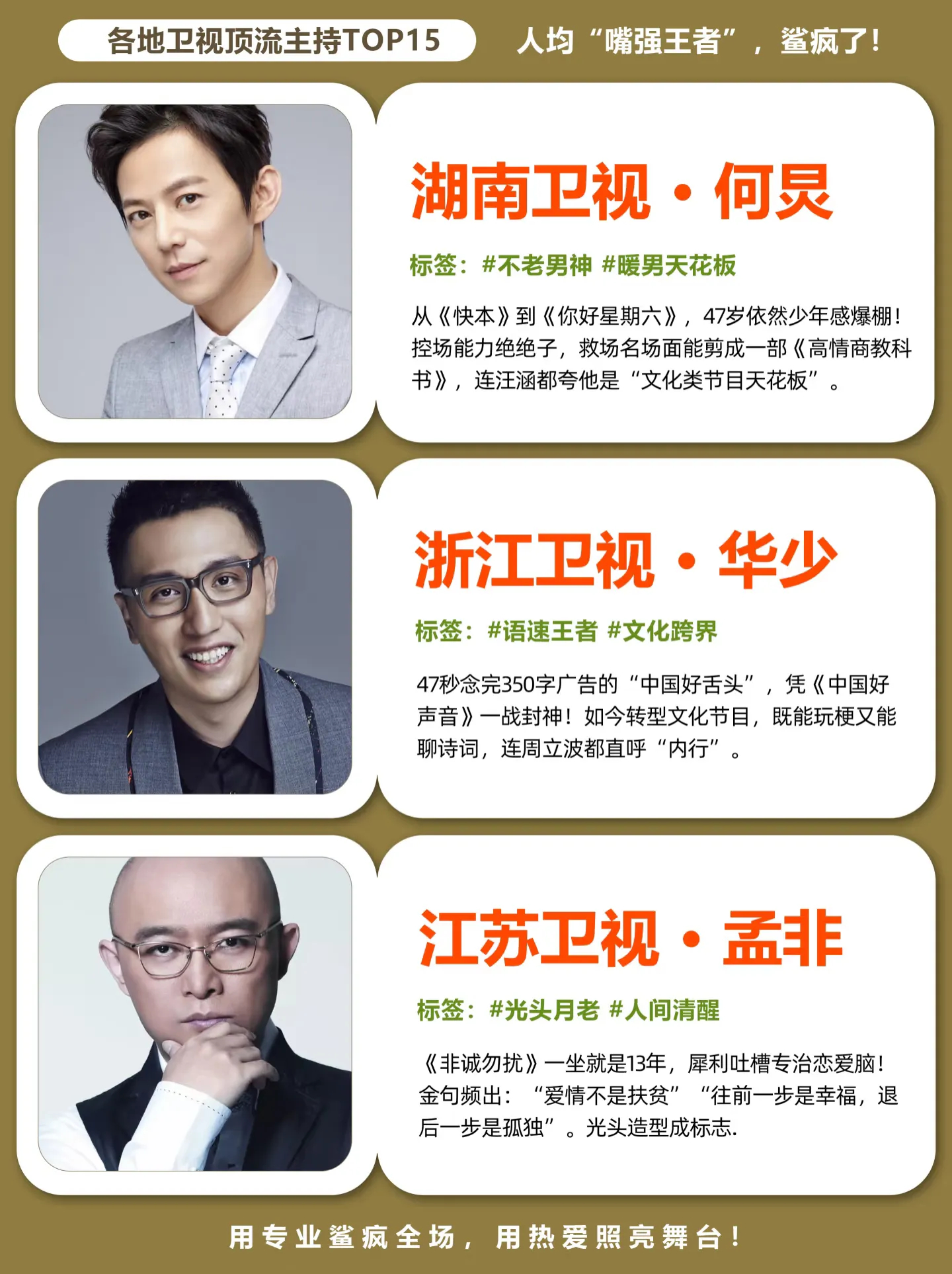 中国各地卫视顶流主持人TOP15！