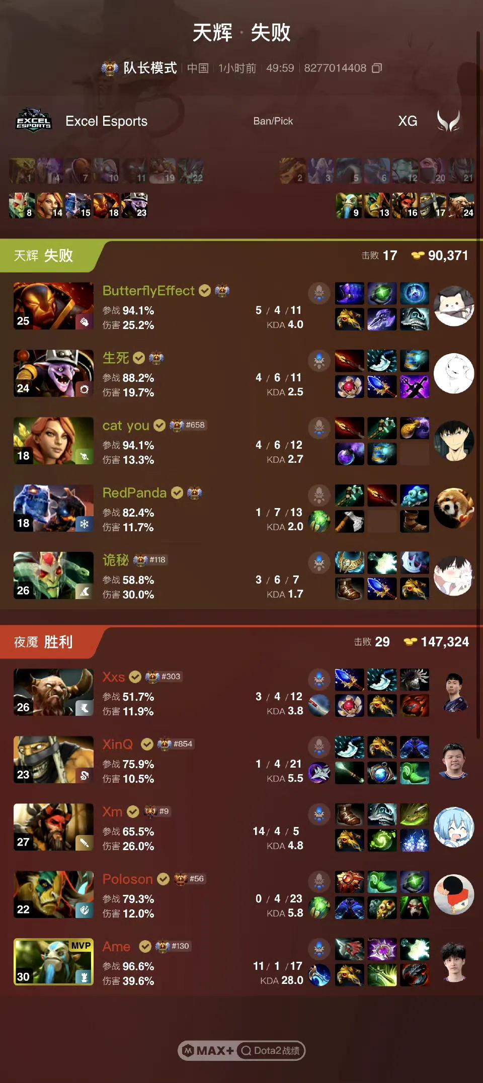 DOTA2:ACL亚冠联赛，XG战胜EE拿到梦幻联赛名额XG2:0EE