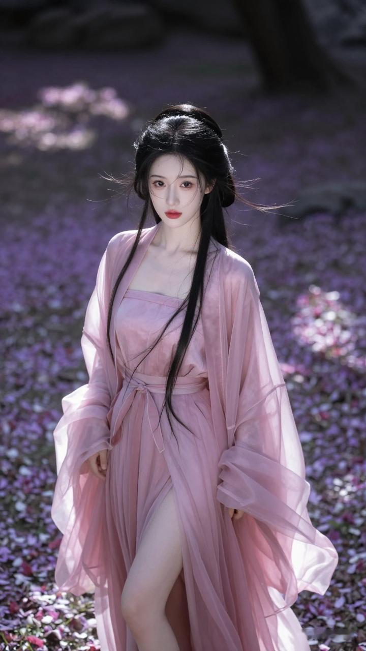 粉黛古风少女，漫步花海间，唯美如画卷。