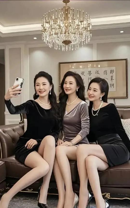 三位闺蜜相聚一起，拿起手机把美丽留作纪念，她们一颦一笑尽显韵味。那份从容与淡然，