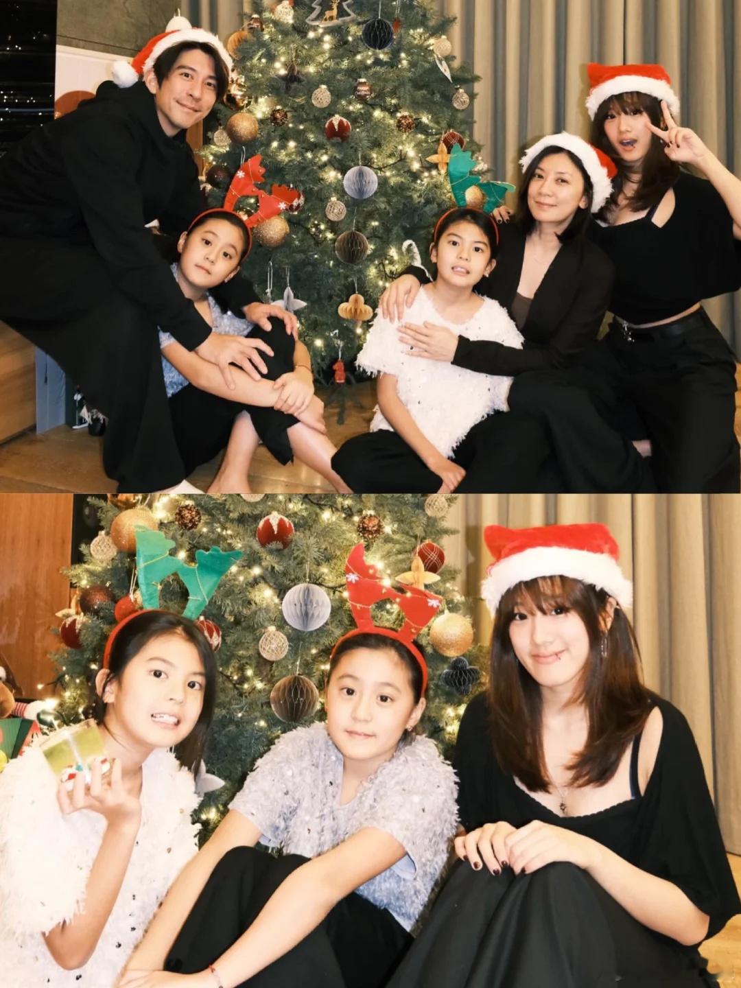 贾静雯修杰楷一家五口过圣诞2025圣诞，贾静雯修杰楷带着三个女儿拍的圣诞全家福也
