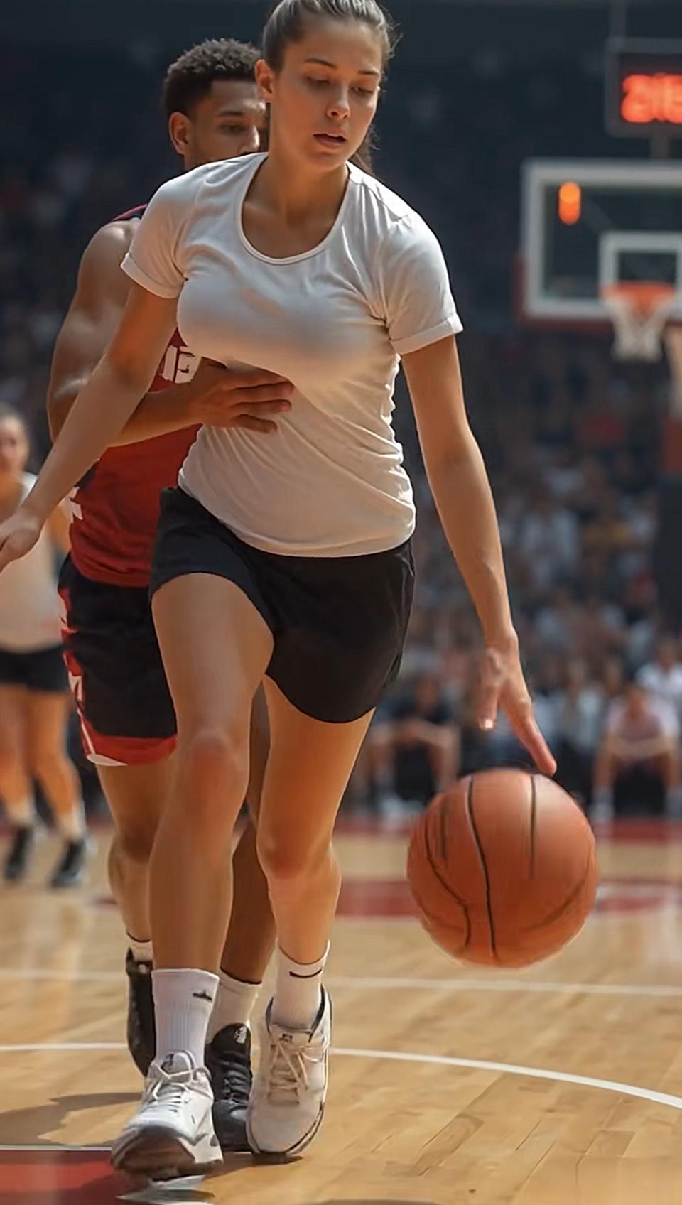 球场上的动态瞬间，每一步都带着冲破防线的底气。球衣被汗水浸得贴身，却挡不住专注里