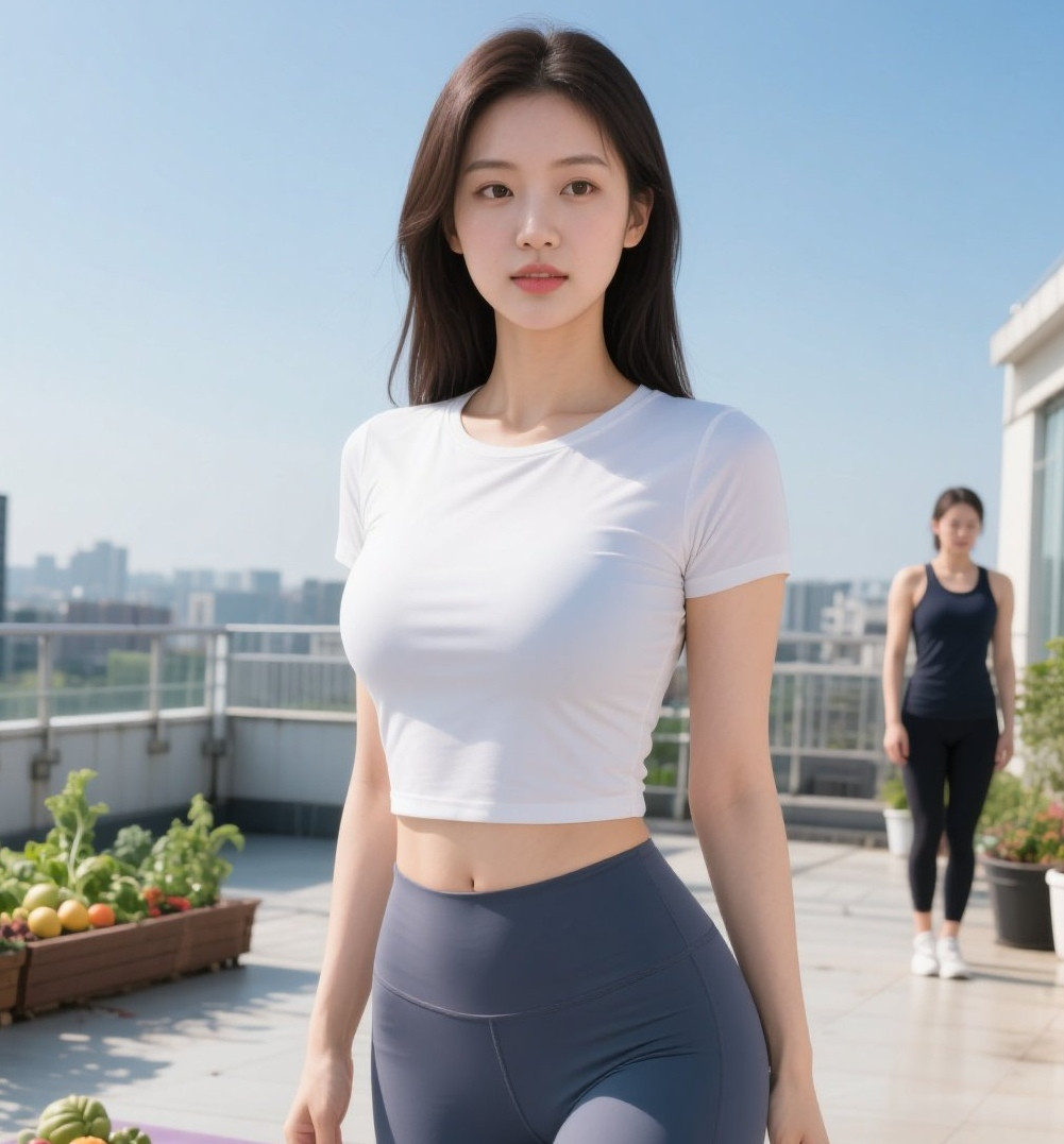 瑜伽丽人天台舞，体式流转韵如诗