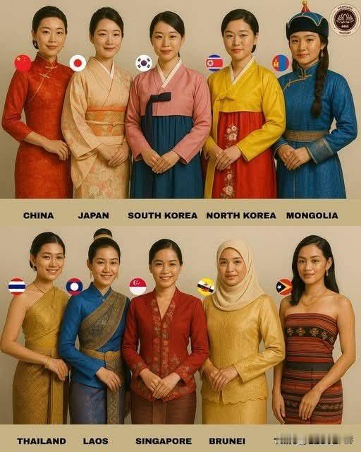 《东亚与东南亚优雅的传统服饰》一幅展现东亚与东南亚文化和谐的美丽画卷。从中