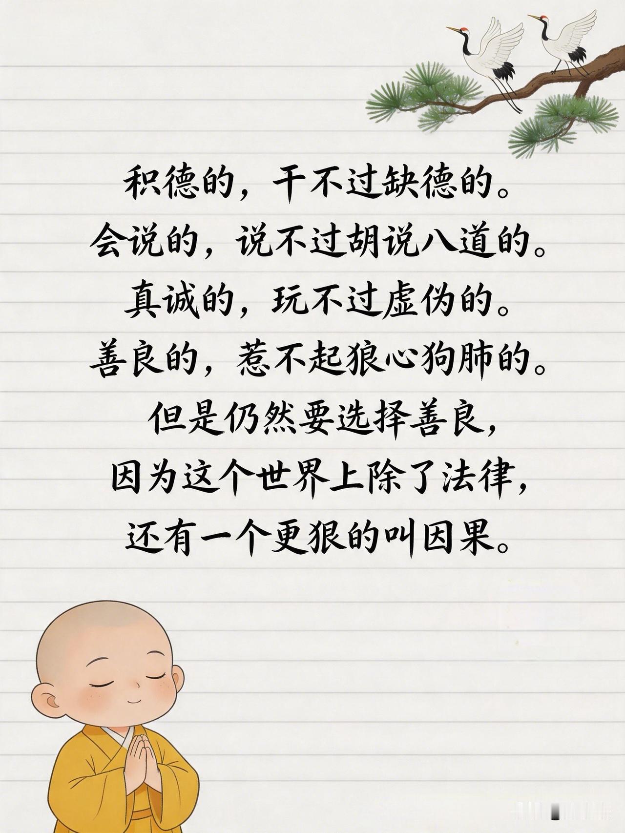 积德的干不过缺德的；会说的说不过胡说八道的；真诚的玩不过虚伪的；善良的惹不起狼心